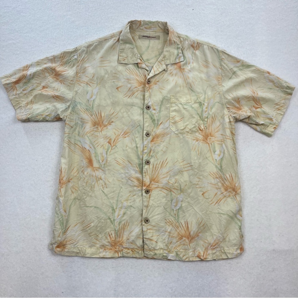 Tommy Bahama Yellow Hawaiian Silk Shirt Size Large